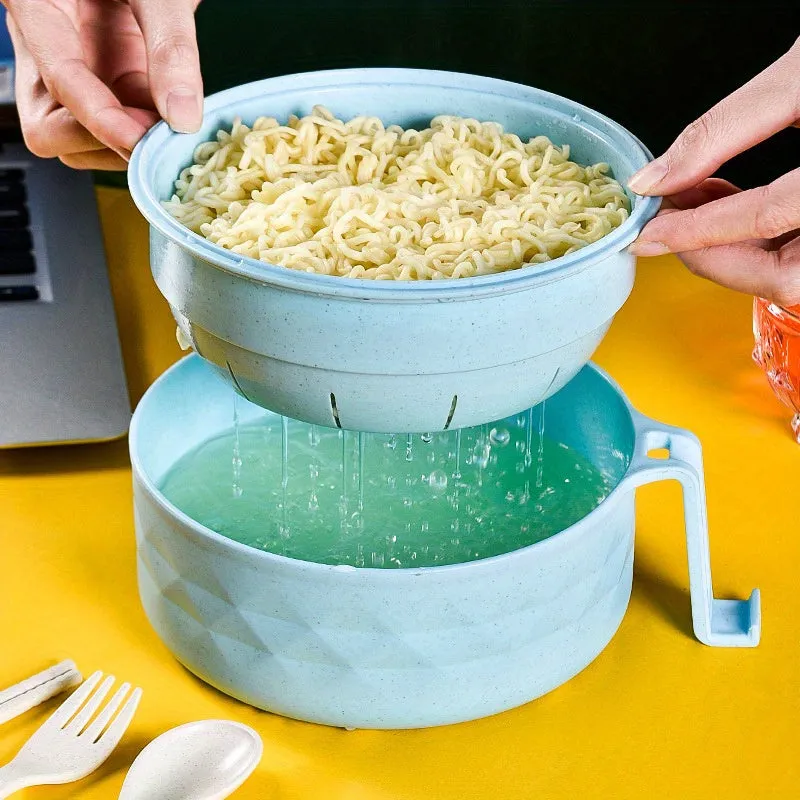 1 Set Rapid Microwave Ramen Cooker with Spoon, Fork, Chopsticks - ABS Microwave-Safe Cookware for Instant Noodles, Ideal for College Dorm Kitchen, Camping & Picnic Essentials
