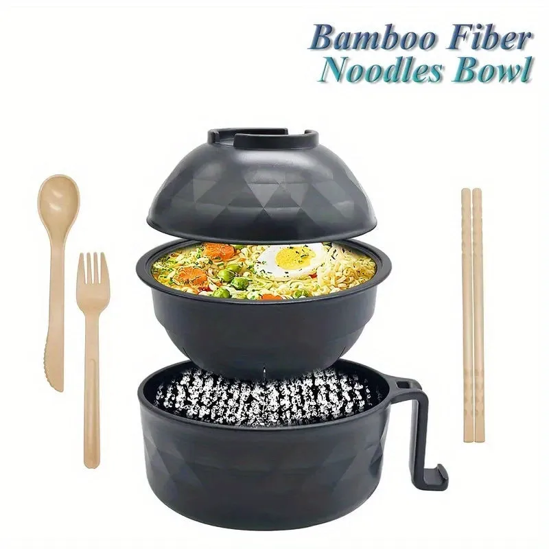 1 Set Rapid Microwave Ramen Cooker with Spoon, Fork, Chopsticks - ABS Microwave-Safe Cookware for Instant Noodles, Ideal for College Dorm Kitchen, Camping & Picnic Essentials