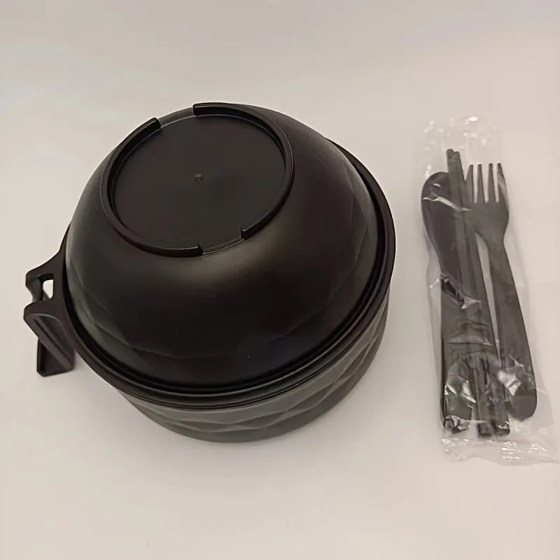 1 Set Rapid Microwave Ramen Cooker with Spoon, Fork, Chopsticks - ABS Microwave-Safe Cookware for Instant Noodles, Ideal for College Dorm Kitchen, Camping & Picnic Essentials