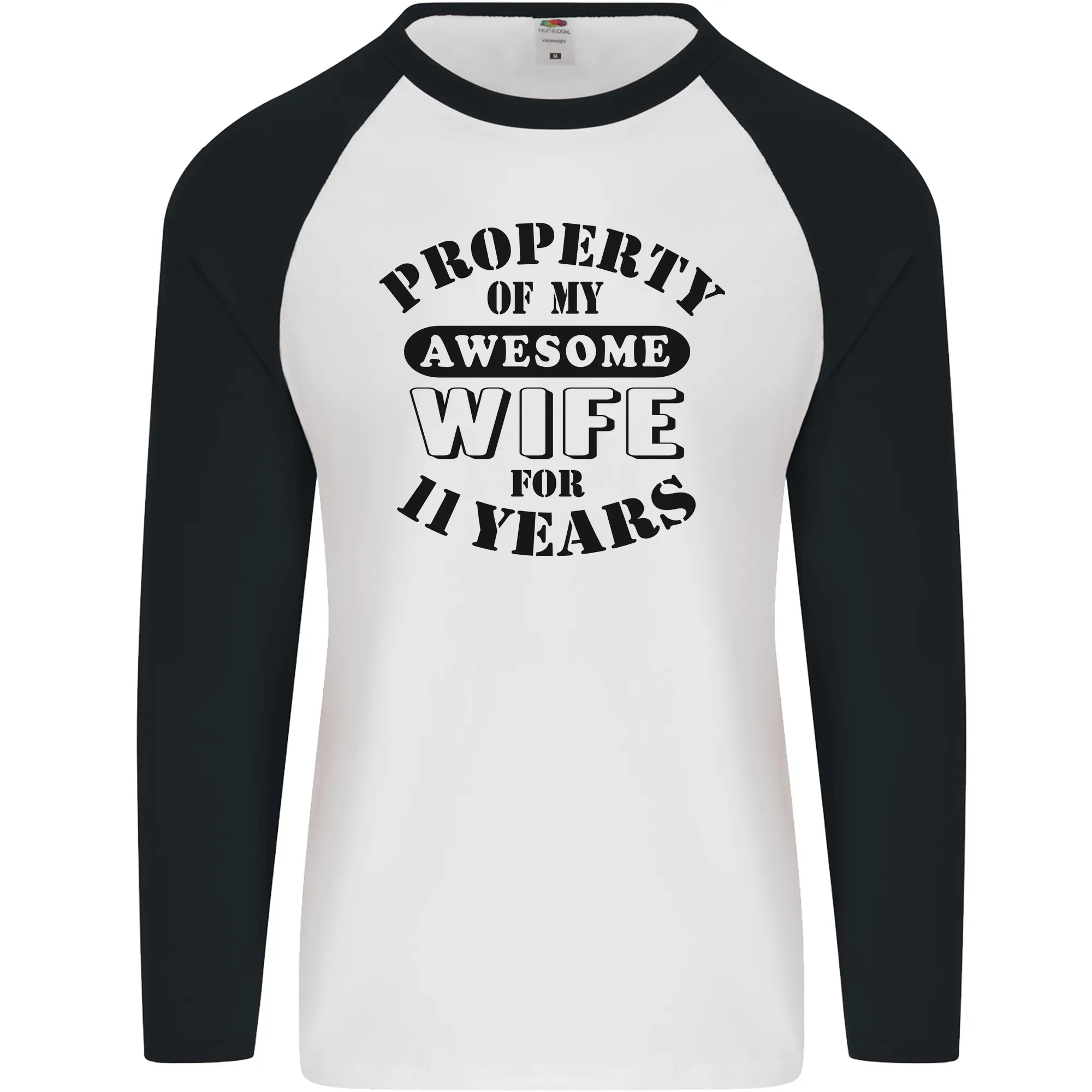 11th Wedding Anniversary 11 Year Funny Wife Mens L/S Baseball T-Shirt