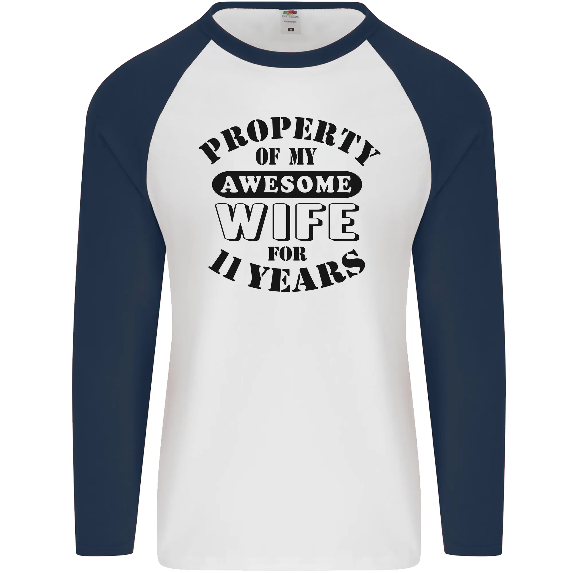 11th Wedding Anniversary 11 Year Funny Wife Mens L/S Baseball T-Shirt