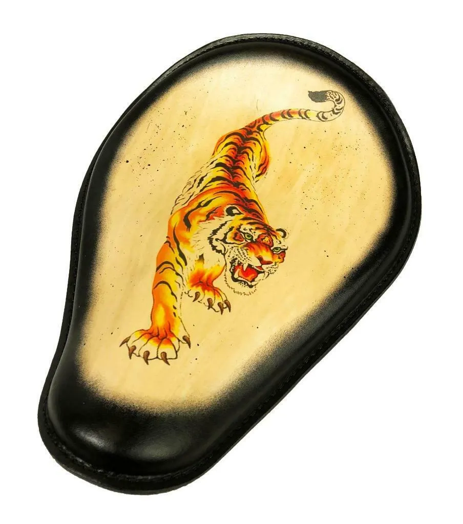11x14 Tiger Tattoo Spring Solo Seat Chopper Harley Sportster Blk Bobber Frame