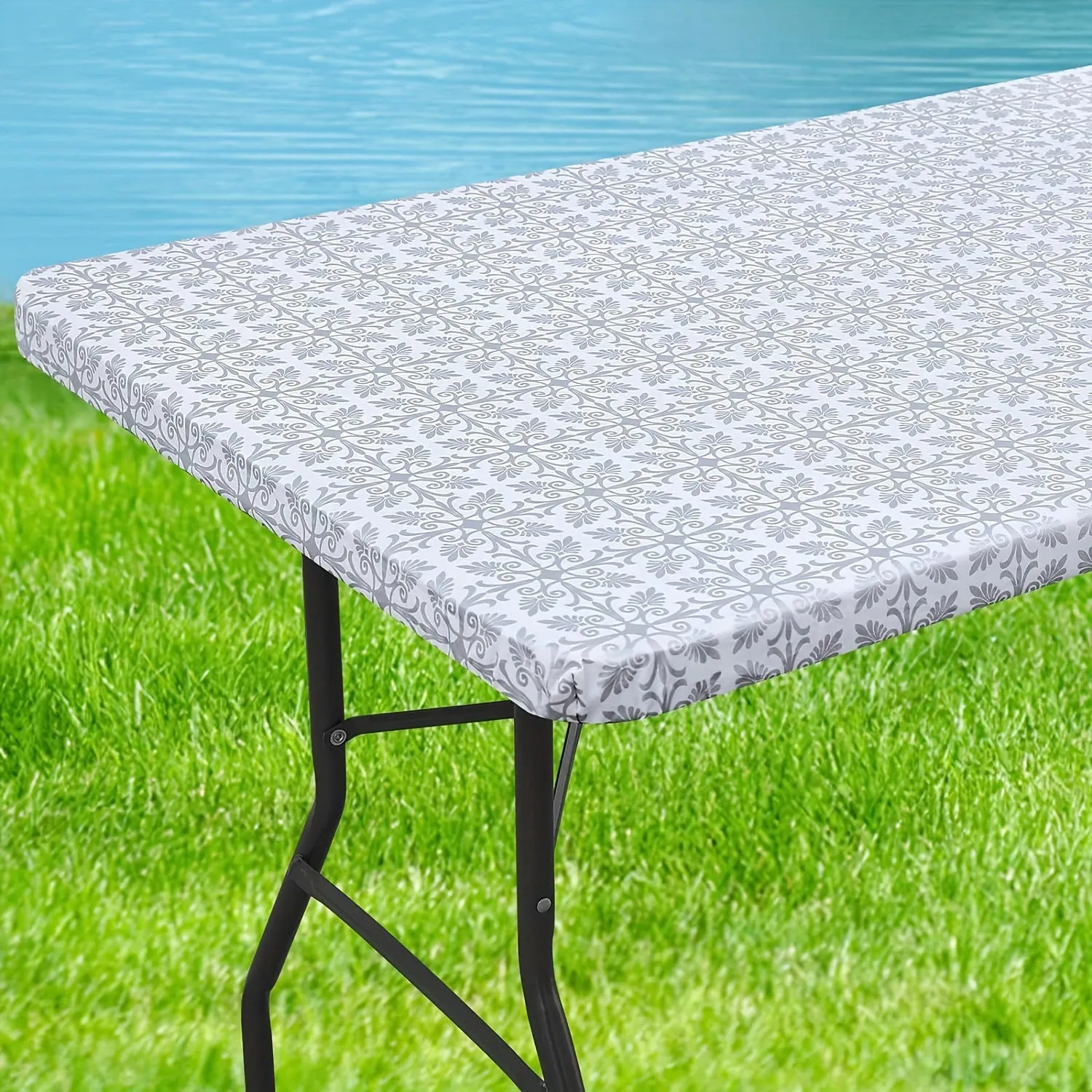1pc Baroque Vinyl Rectangle Table Cover - Waterproof Tablecloths with Elastic Edge and Fleece Backing for Picnic, Camping, Outdoor Use, Decorative Home Supplies with Easy Clean and Durable Performance