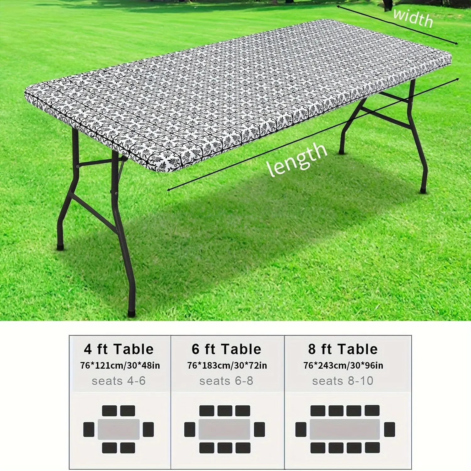 1pc Baroque Vinyl Rectangle Table Cover - Waterproof Tablecloths with Elastic Edge and Fleece Backing for Picnic, Camping, Outdoor Use, Decorative Home Supplies with Easy Clean and Durable Performance