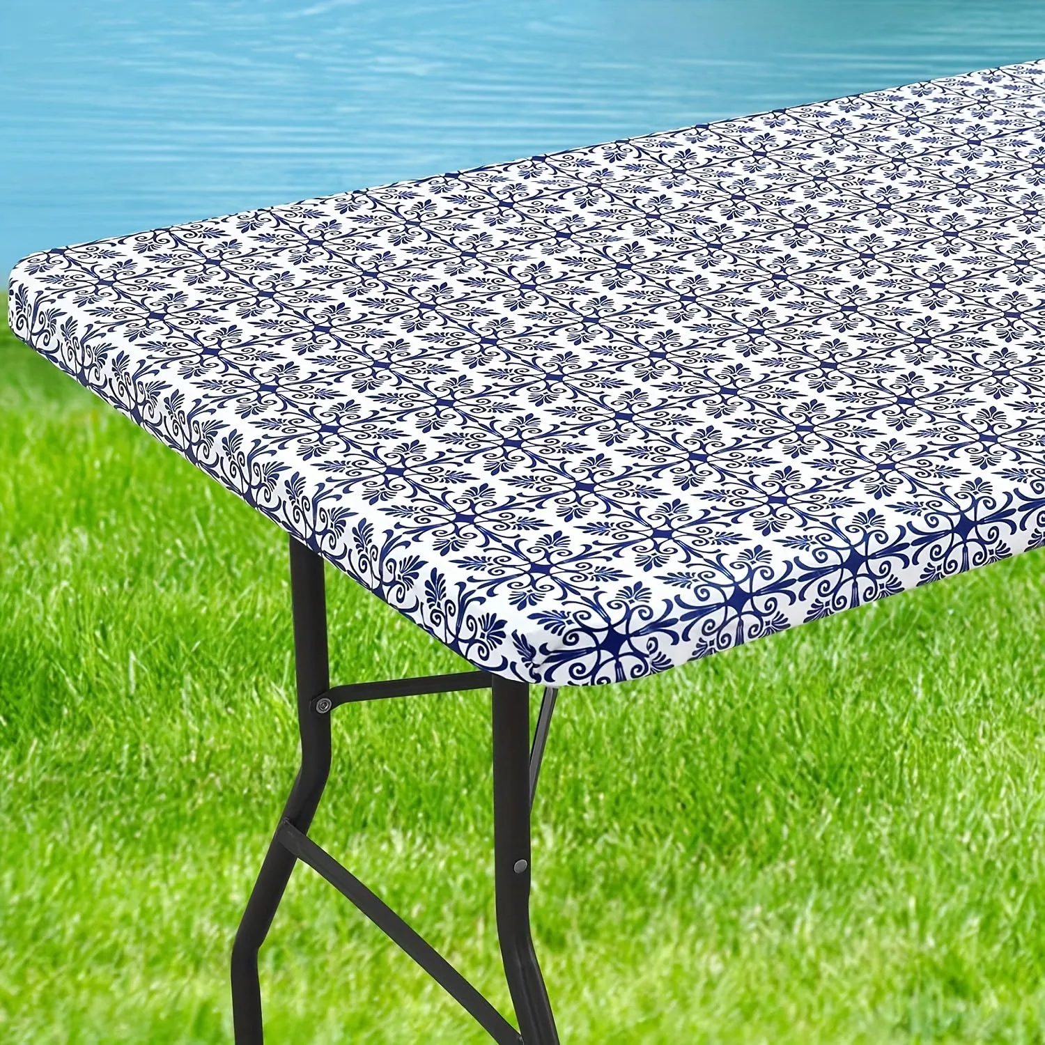 1pc Baroque Vinyl Rectangle Table Cover - Waterproof Tablecloths with Elastic Edge and Fleece Backing for Picnic, Camping, Outdoor Use, Decorative Home Supplies with Easy Clean and Durable Performance