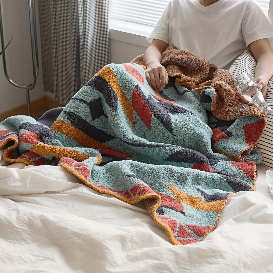 1pc Geometric Knitted Throw Blanket, Sofa Blanket Shawl Blanket Air Conditioning Throw Blanket Soft Package Matching Car Blanket Picnic Blanket