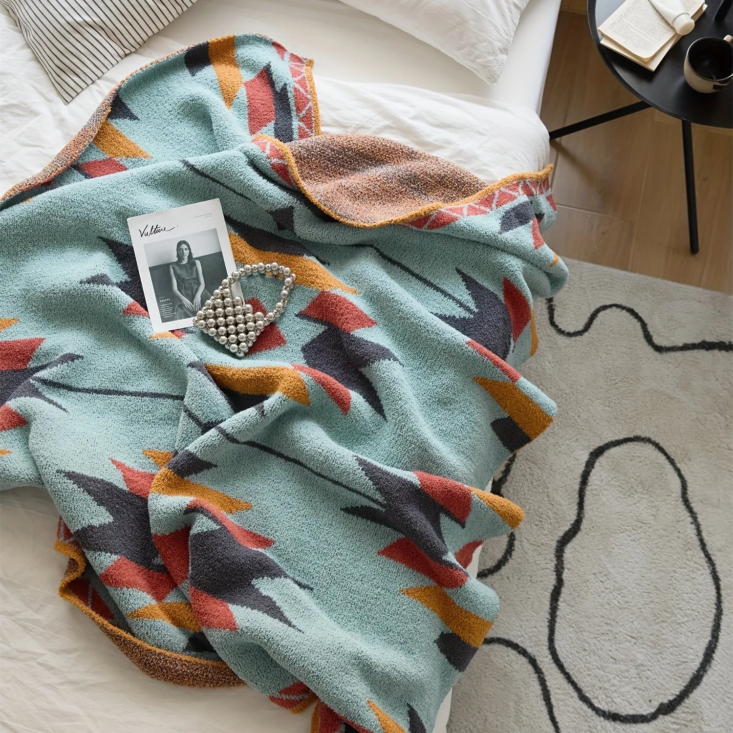 1pc Geometric Knitted Throw Blanket, Sofa Blanket Shawl Blanket Air Conditioning Throw Blanket Soft Package Matching Car Blanket Picnic Blanket