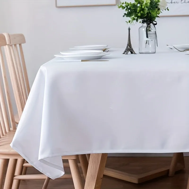 1pc, Polyester Tablecloth, White Table Cloth, Rectangle Simple Style Table Cover, For Picnic Holiday Party, Camping, Birthday, Parties, Restaurants Or Buffet, Tabletop Protection