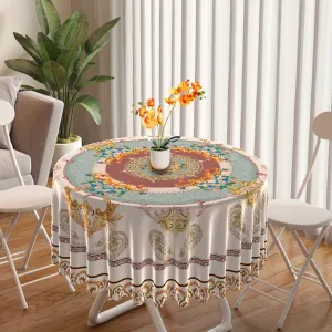 1pc Vibrant Bohemian Round Tablecloth - Large Bright Flower Pattern - Water-Resistant, Stylish & Durable - Perfect for Terrace Dining, Backyard Barbecue & Picnic Mats - Adds a Touch of Vintage Charm to Room Decor