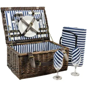 2 Person Picnic Willow Hamper Navy Stripe