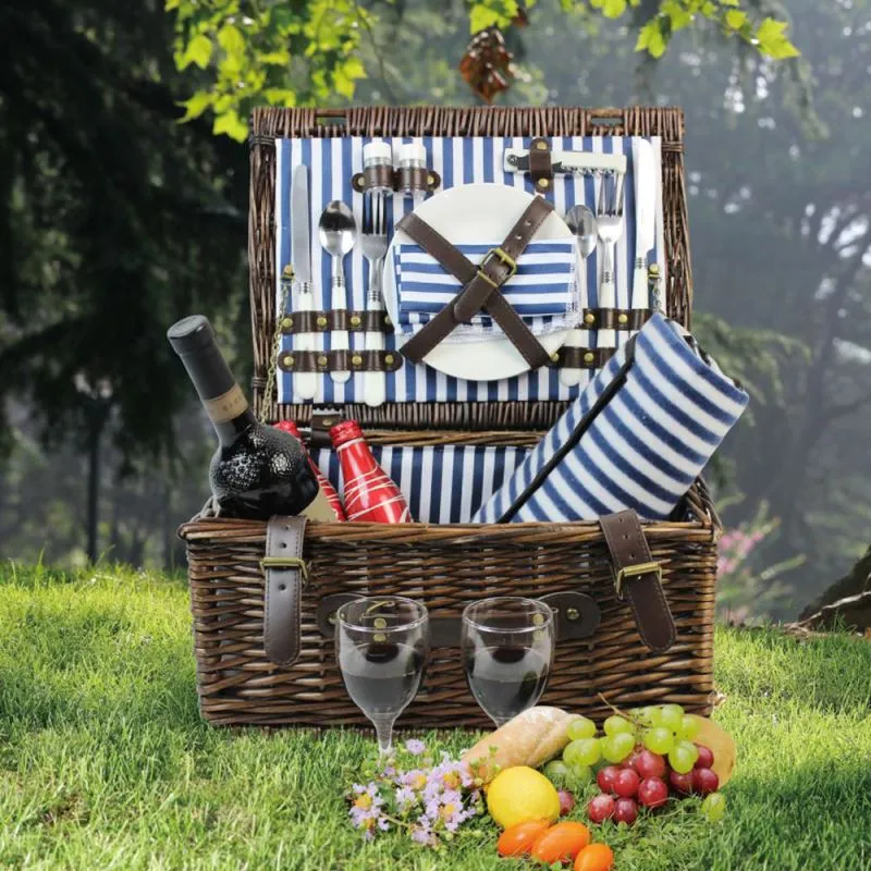 2 Person Picnic Willow Hamper Navy Stripe