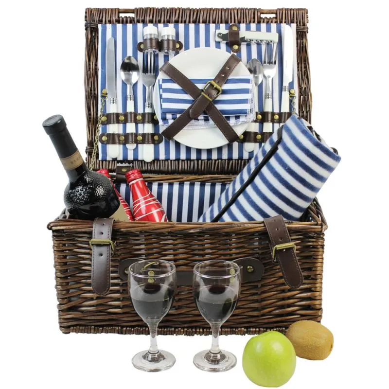 2 Person Picnic Willow Hamper Navy Stripe