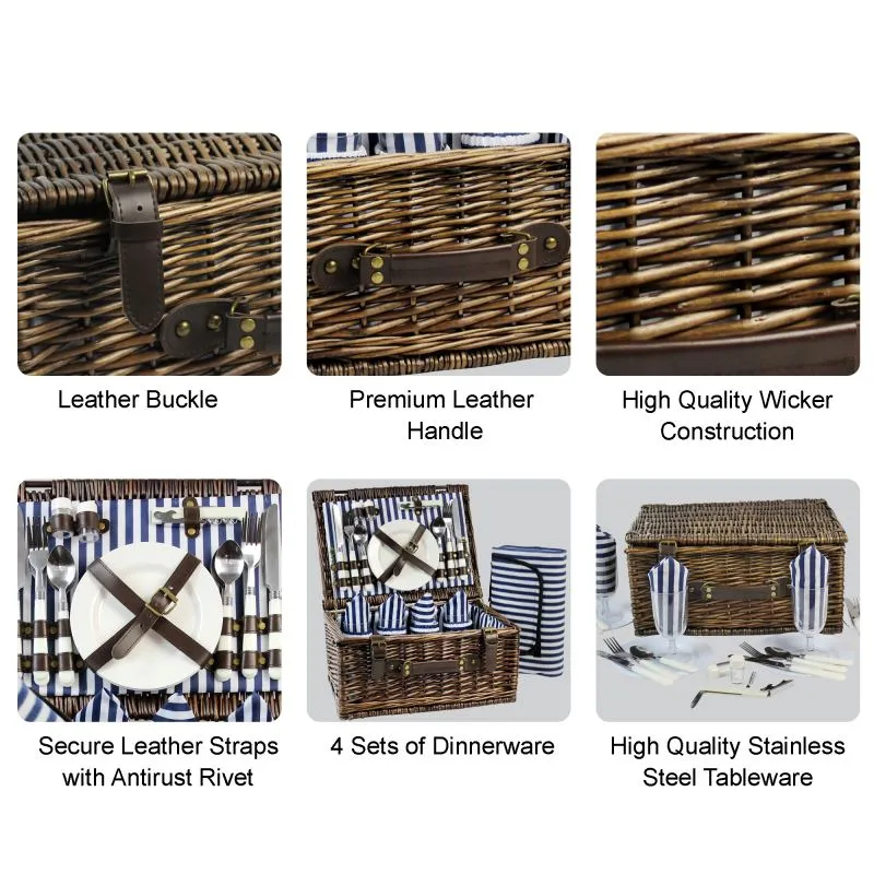 4 Person Picnic Hamper Navy Blue