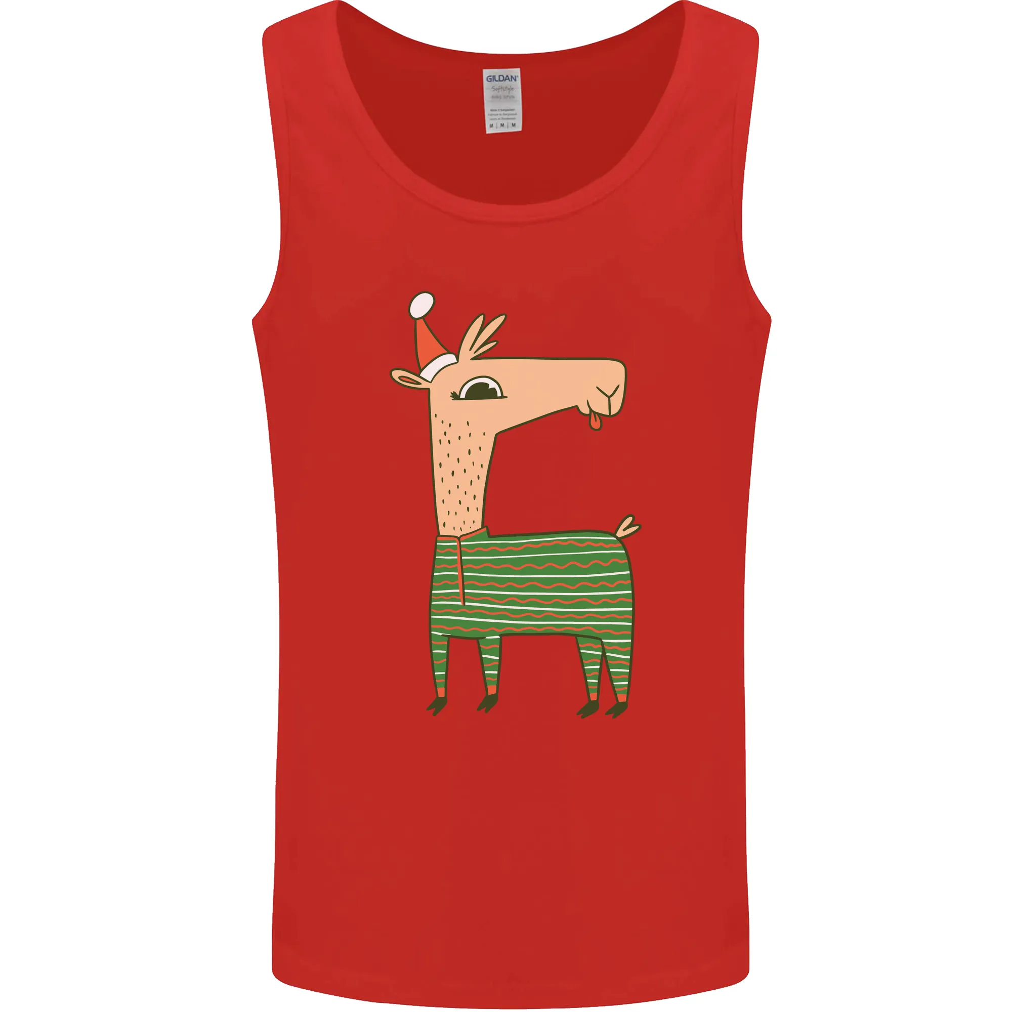 A Christmas Llama Wearing an Xmas Hat Mens Vest Tank Top