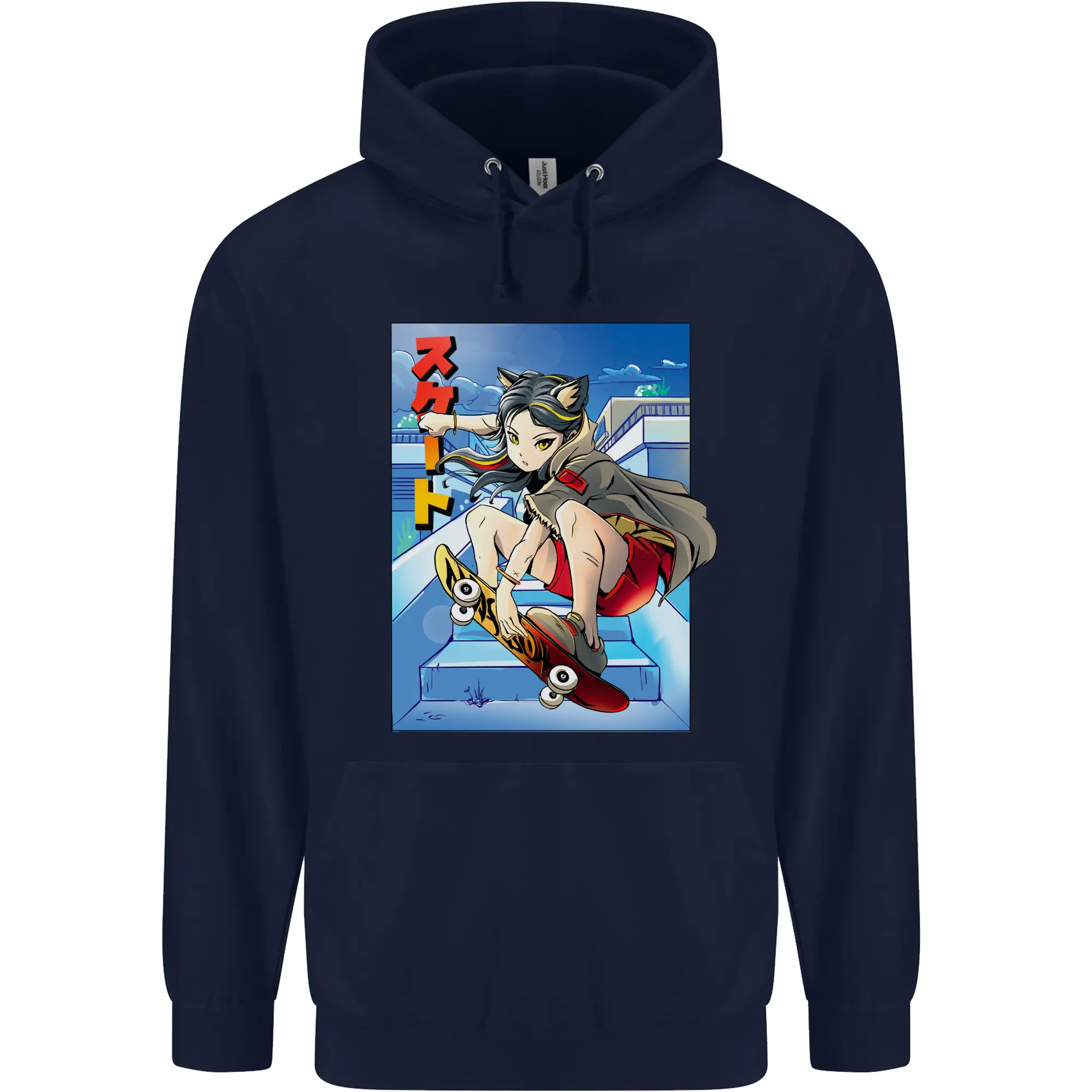 Anime Skater Girl Skateboard Skateboarding Mens 80% Cotton Hoodie