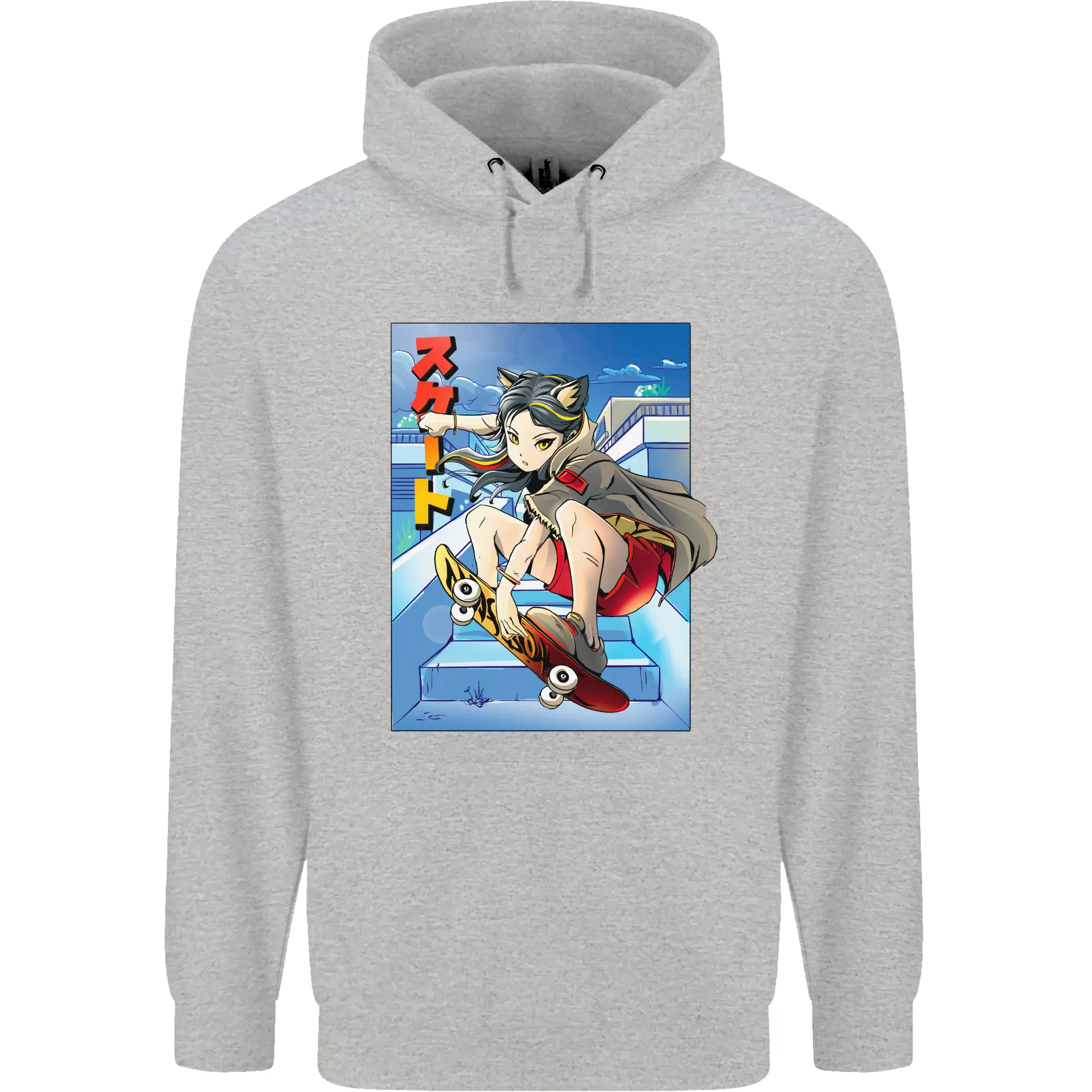 Anime Skater Girl Skateboard Skateboarding Mens 80% Cotton Hoodie