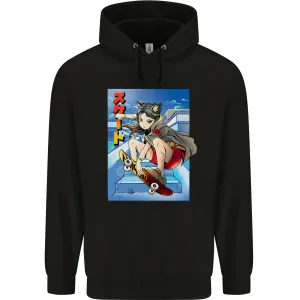 Anime Skater Girl Skateboard Skateboarding Mens 80% Cotton Hoodie