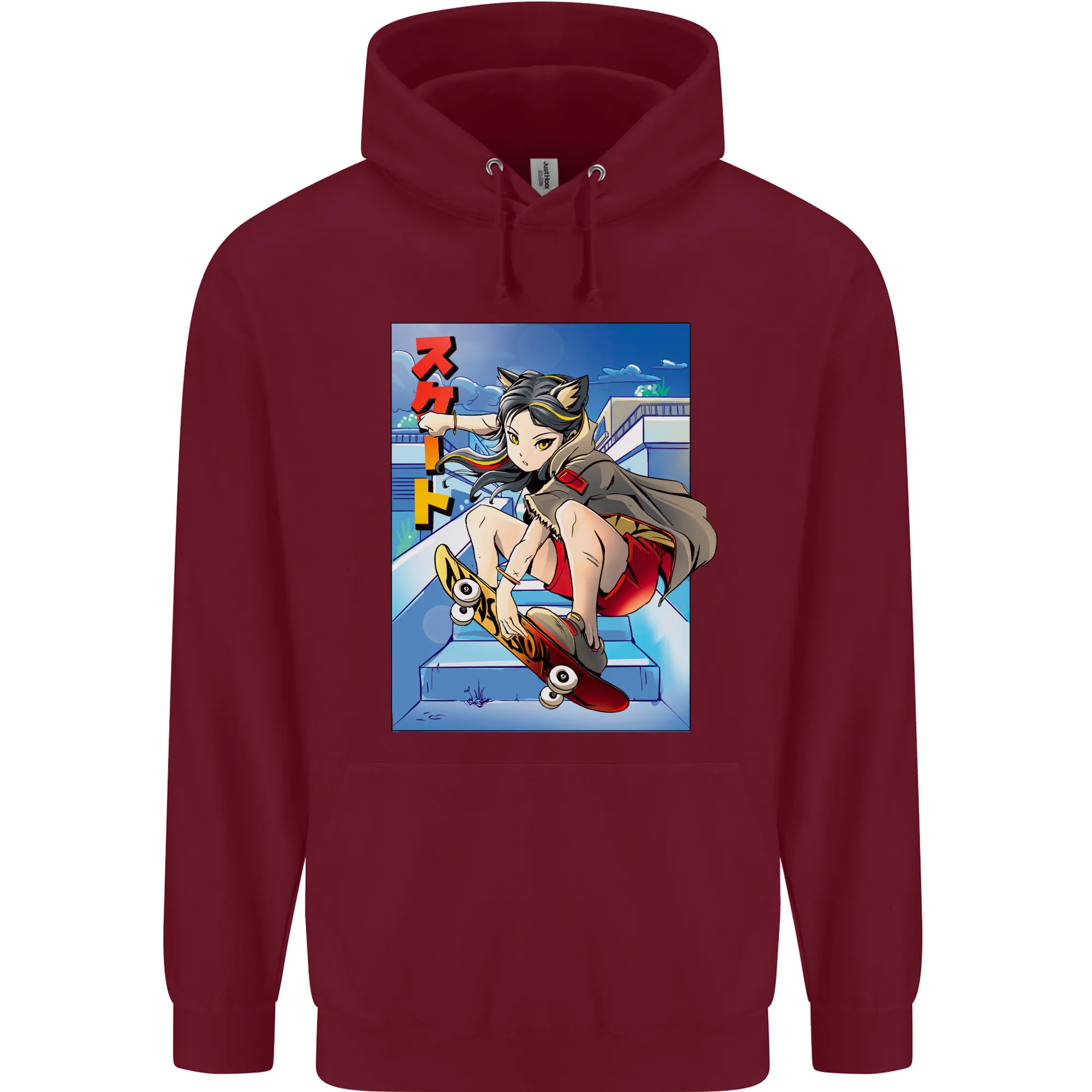 Anime Skater Girl Skateboard Skateboarding Mens 80% Cotton Hoodie
