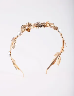 Antique Gold Bee & Flower Alice Band