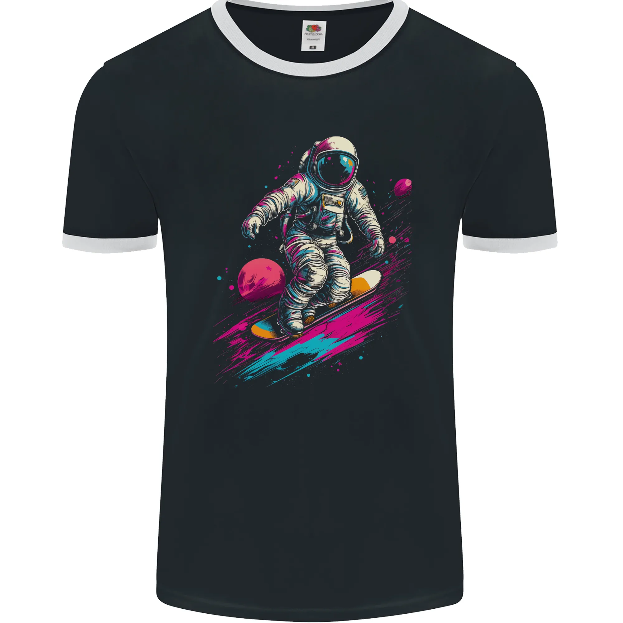 Astro Skater Astronaut Skateboarding Space Mens Ringer T-Shirt FotL