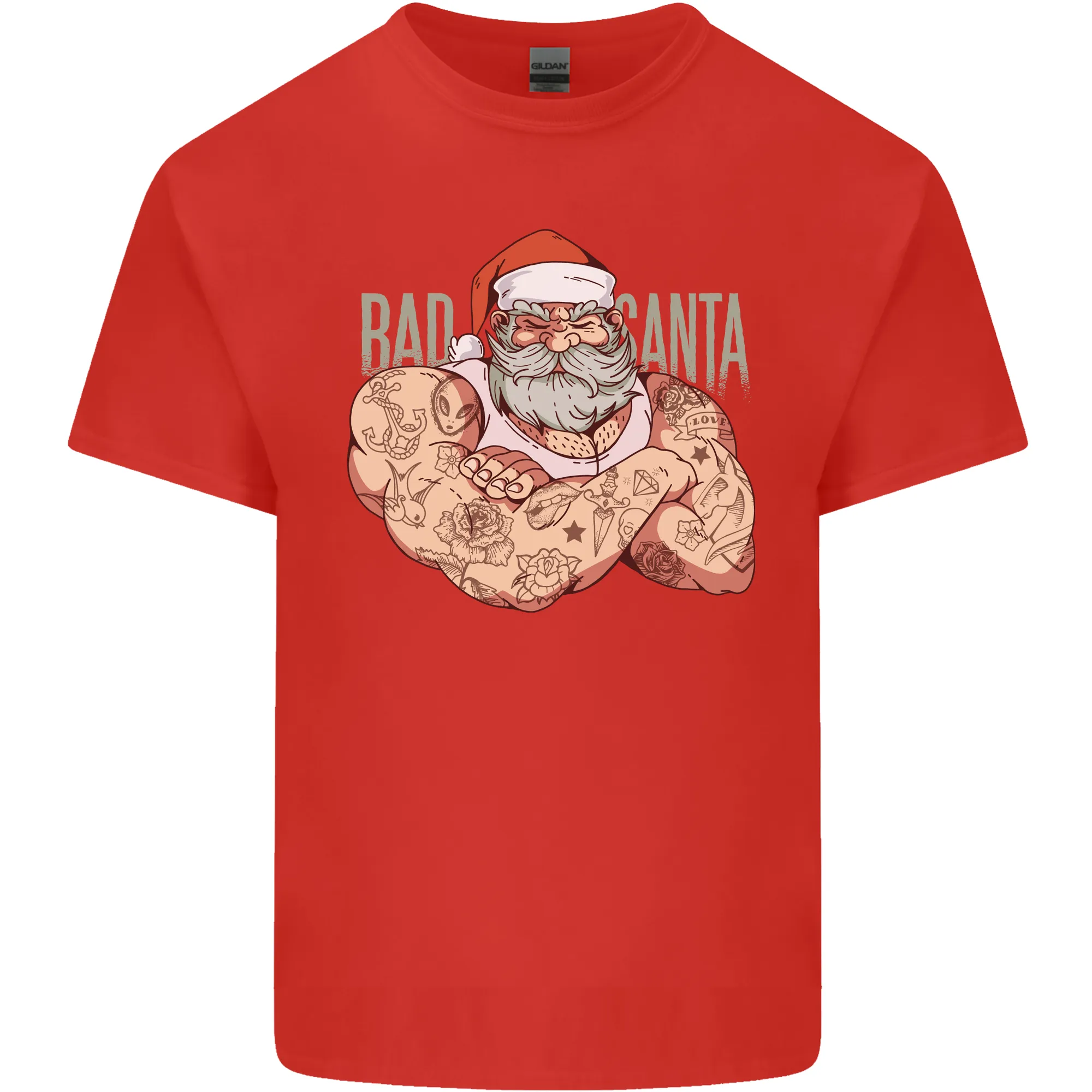 Bad Santa Christmas Tattoo Xmas Biker Gym Mens Light Cotton T-Shirt
