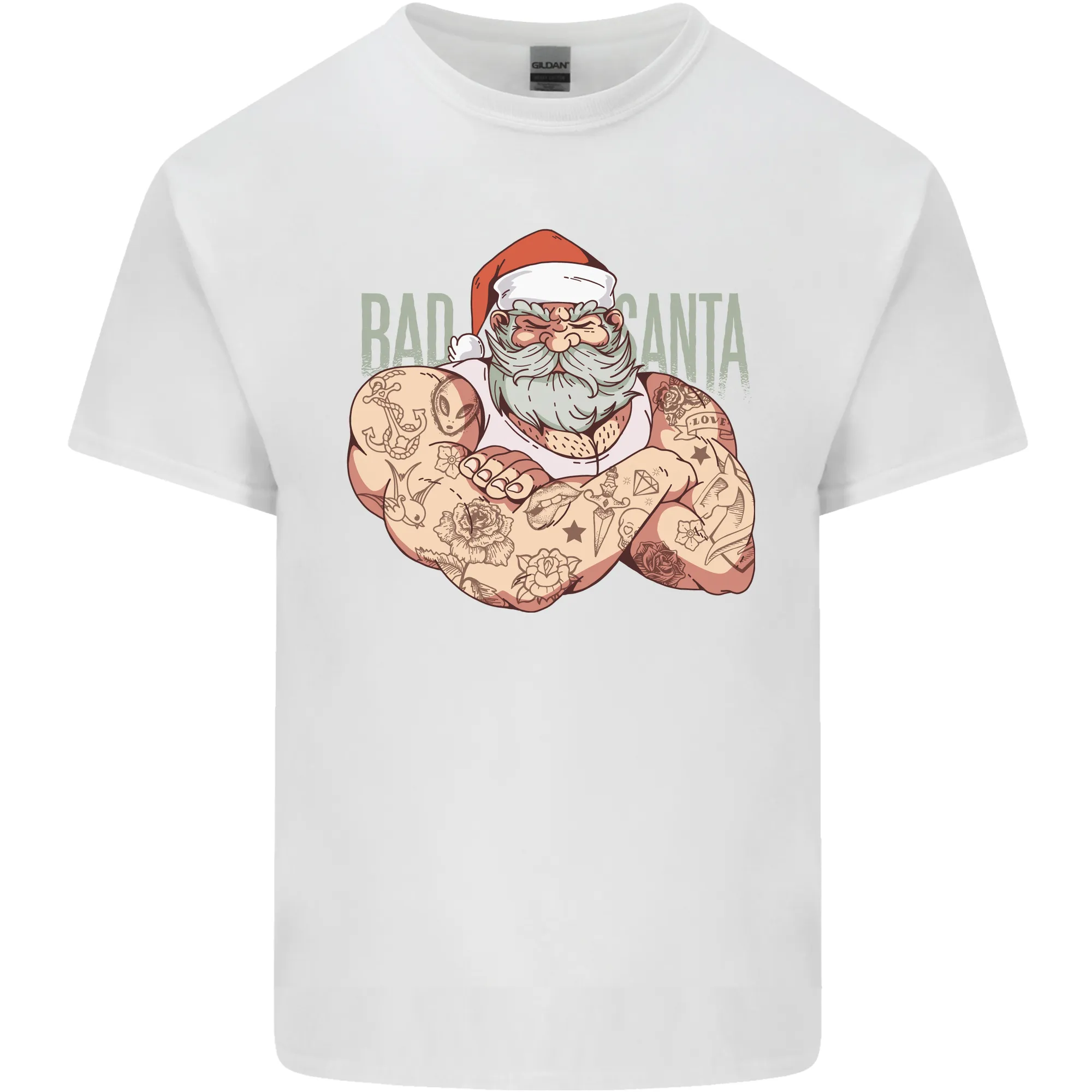 Bad Santa Christmas Tattoo Xmas Biker Gym Mens Light Cotton T-Shirt