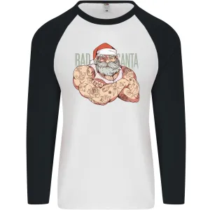 Bad Santa Christmas Tattoo Xmas Biker Gym Mens L/S Baseball T-Shirt