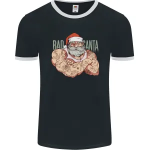 Bad Santa Christmas Tattoo Xmas Biker Gym Mens Ringer T-Shirt FotL