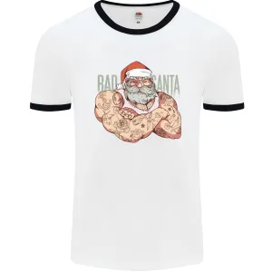 Bad Santa Christmas Tattoo Xmas Biker Gym Mens Ringer T-Shirt