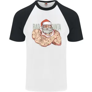 Bad Santa Christmas Tattoo Xmas Biker Gym Mens S/S Baseball T-Shirt