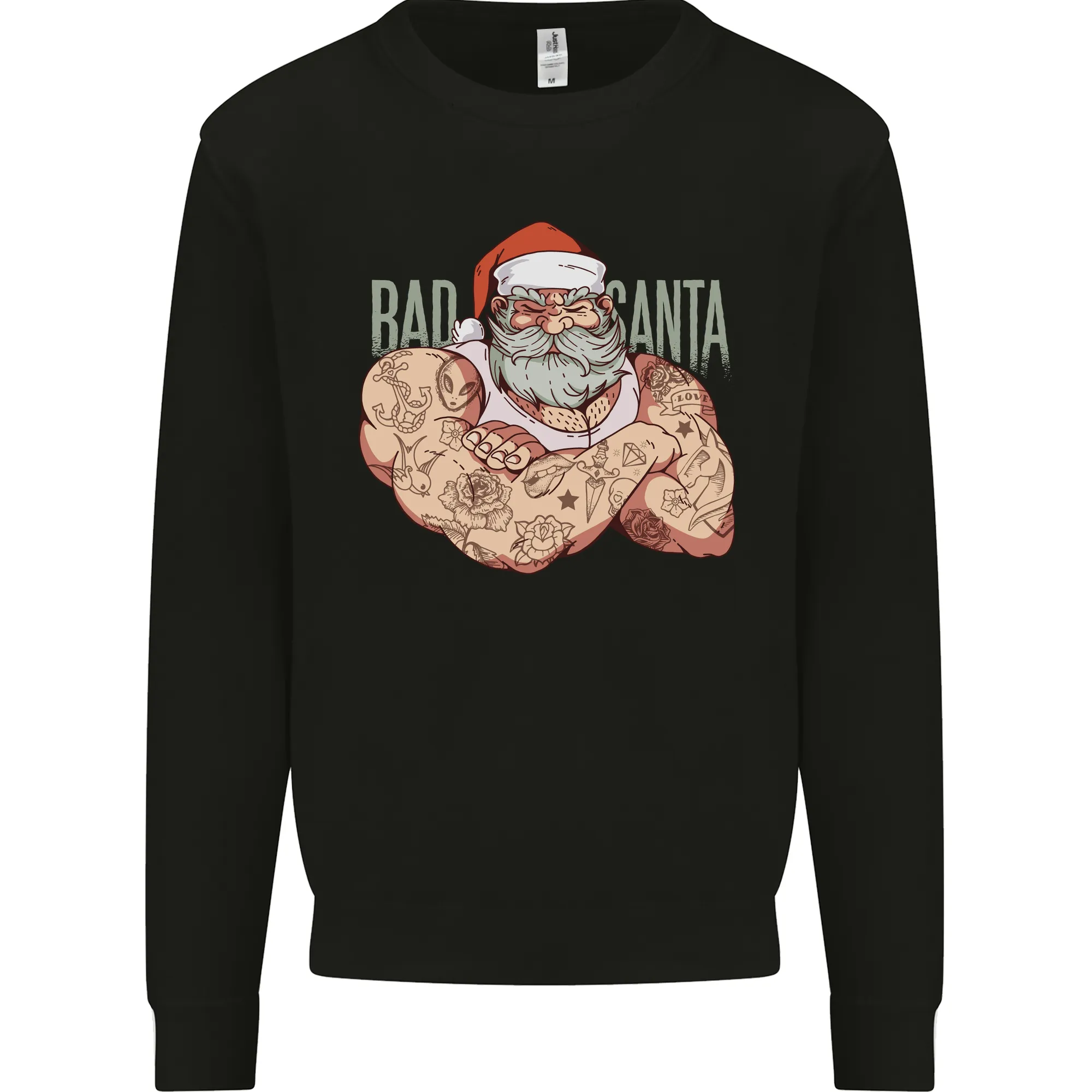 Bad Santa Christmas Tattoo Xmas Biker Gym Mens Sweatshirt Jumper