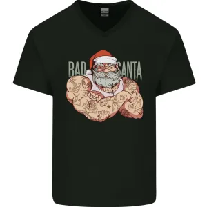 Bad Santa Christmas Tattoo Xmas Biker Gym Mens V-Neck Cotton T-Shirt