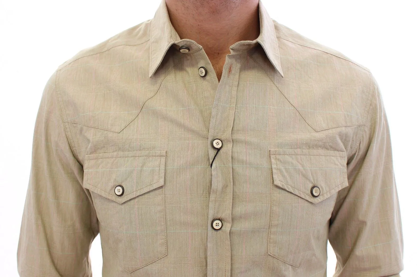 Beige Checkered SICILIA Fit Logo Casual Shirt