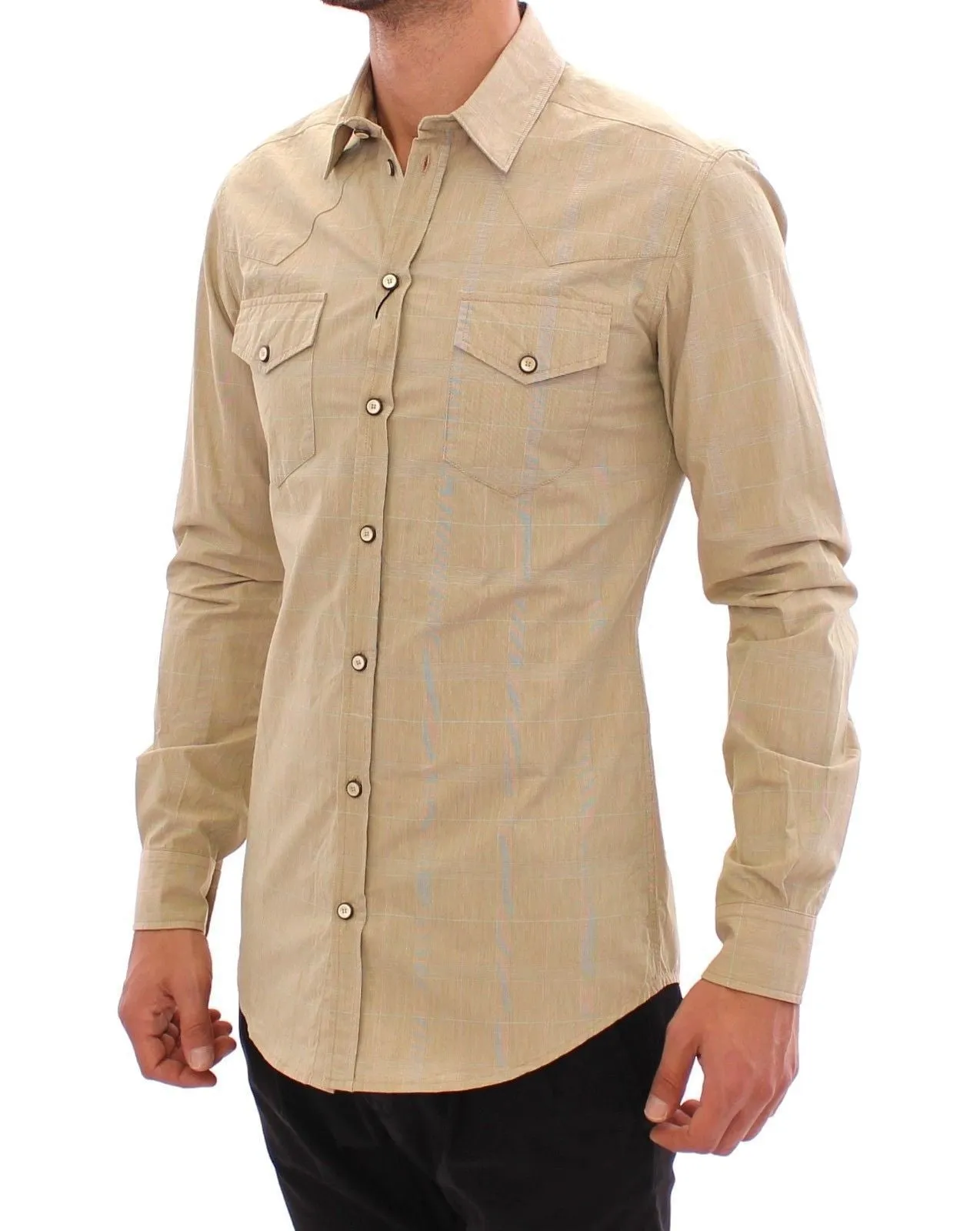Beige Checkered SICILIA Fit Logo Casual Shirt