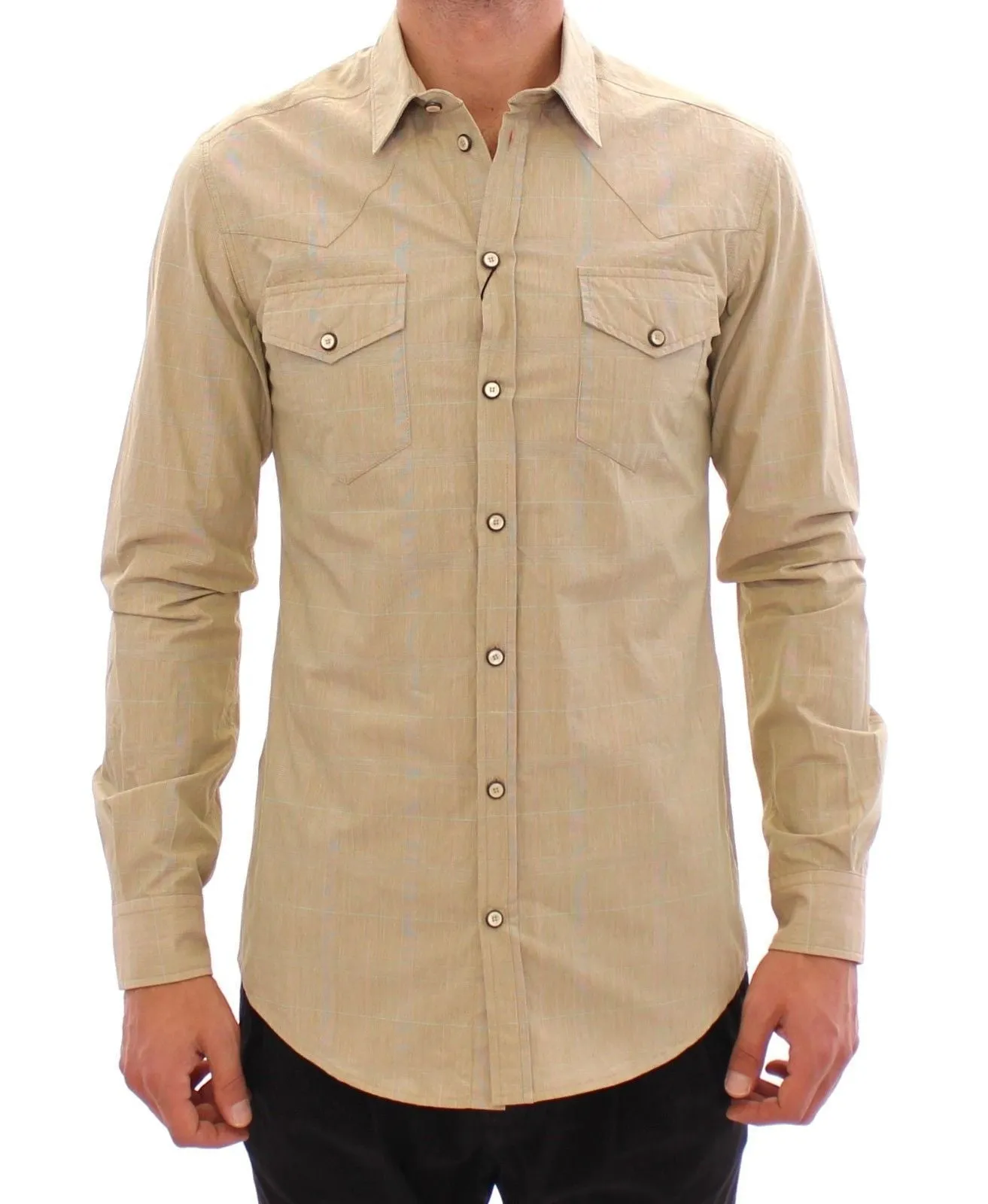 Beige Checkered SICILIA Fit Logo Casual Shirt