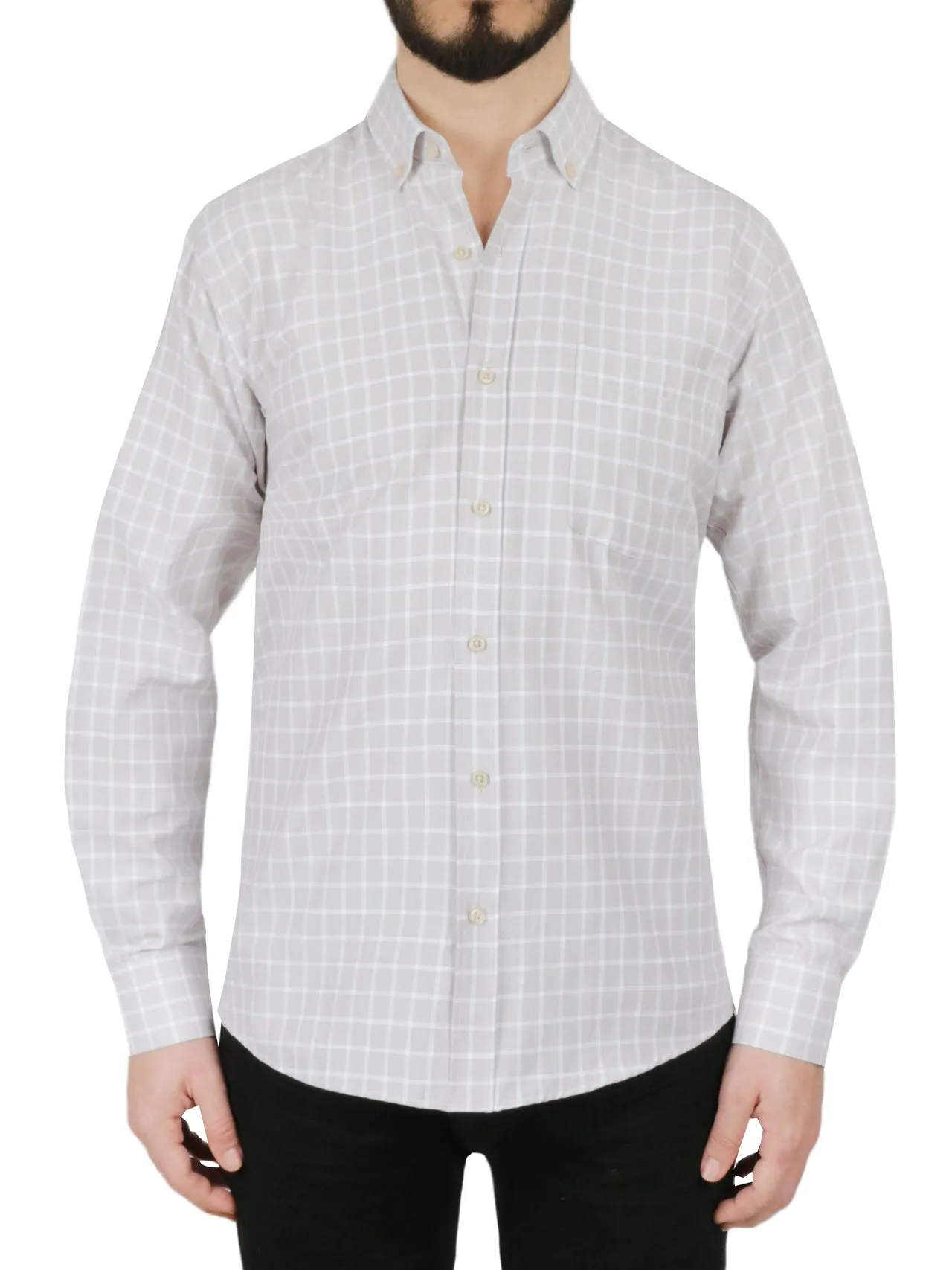 Beige Windowpane Checkered Dress Shirt