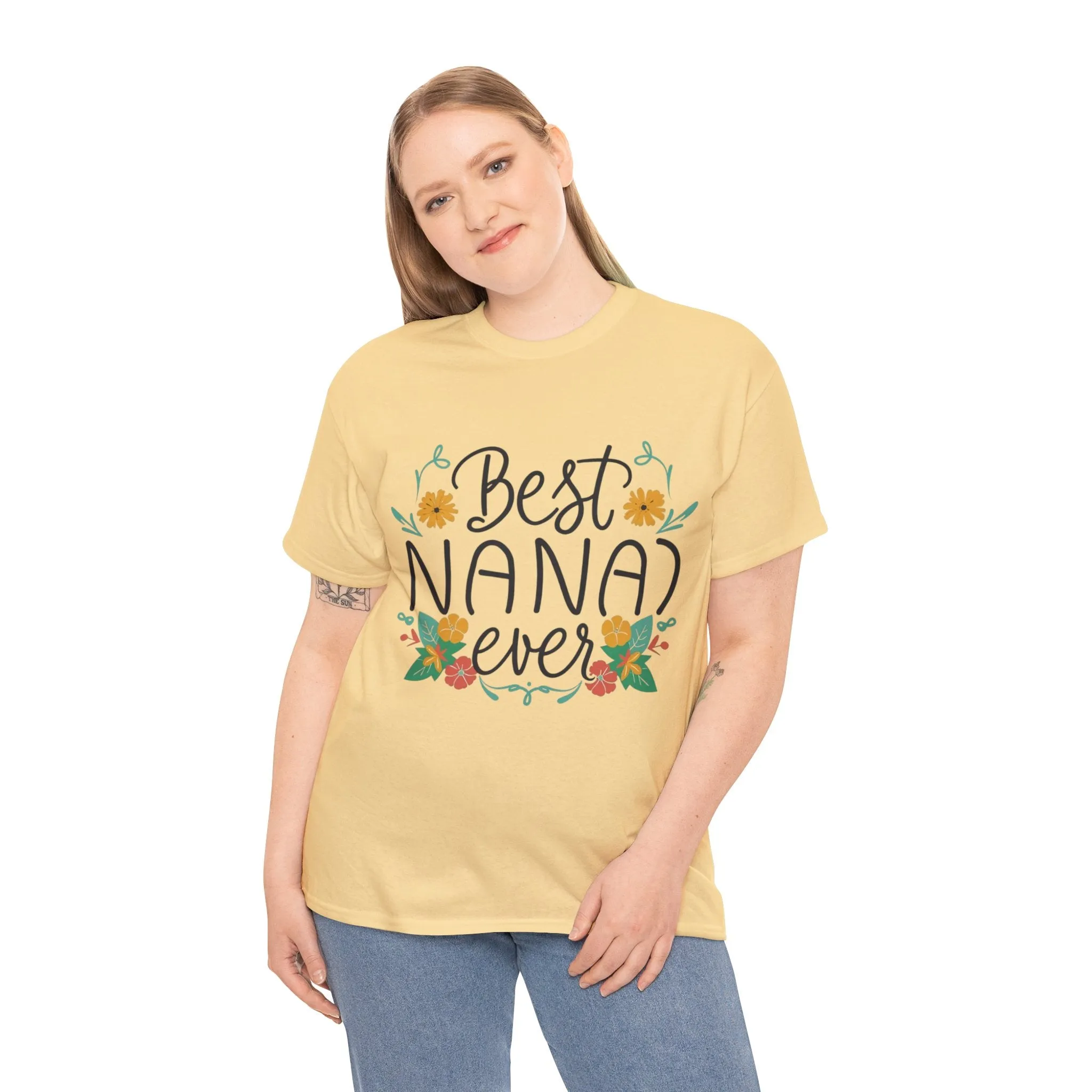 Best Nana Ever Unisex Heavy Cotton Tee, Floral Print, Nana'sFloral Embrace