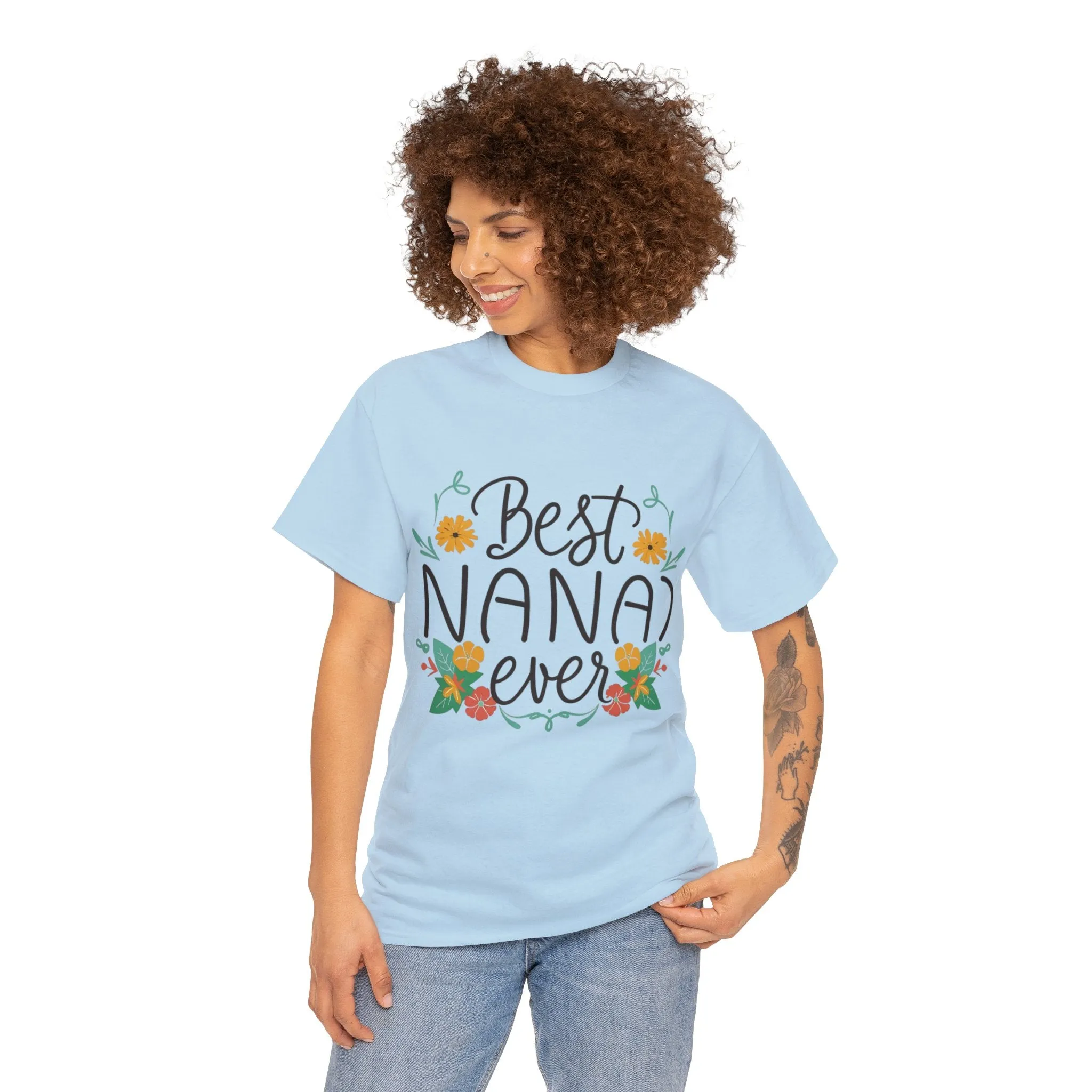 Best Nana Ever Unisex Heavy Cotton Tee, Floral Print, Nana'sFloral Embrace