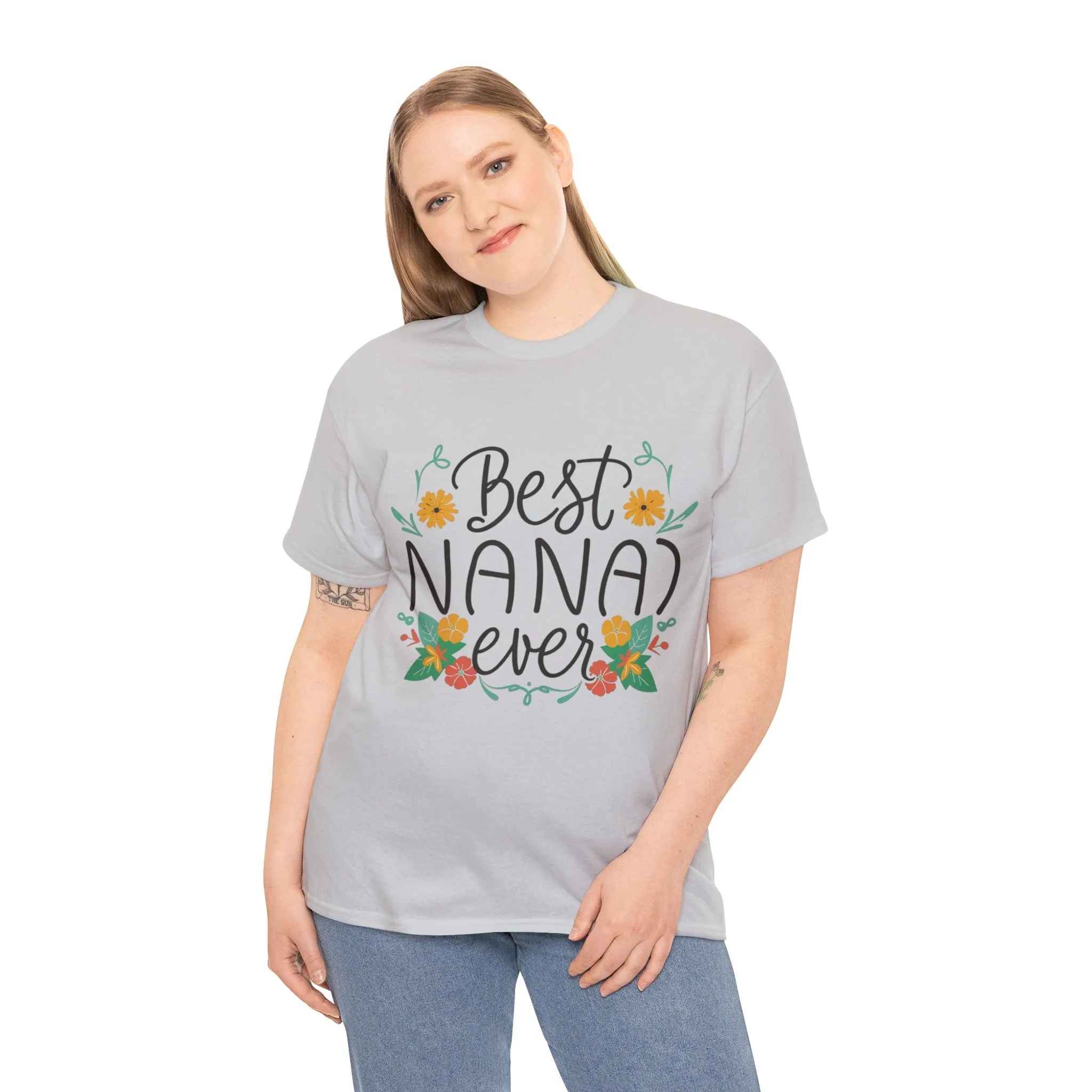 Best Nana Ever Unisex Heavy Cotton Tee, Floral Print, Nana'sFloral Embrace