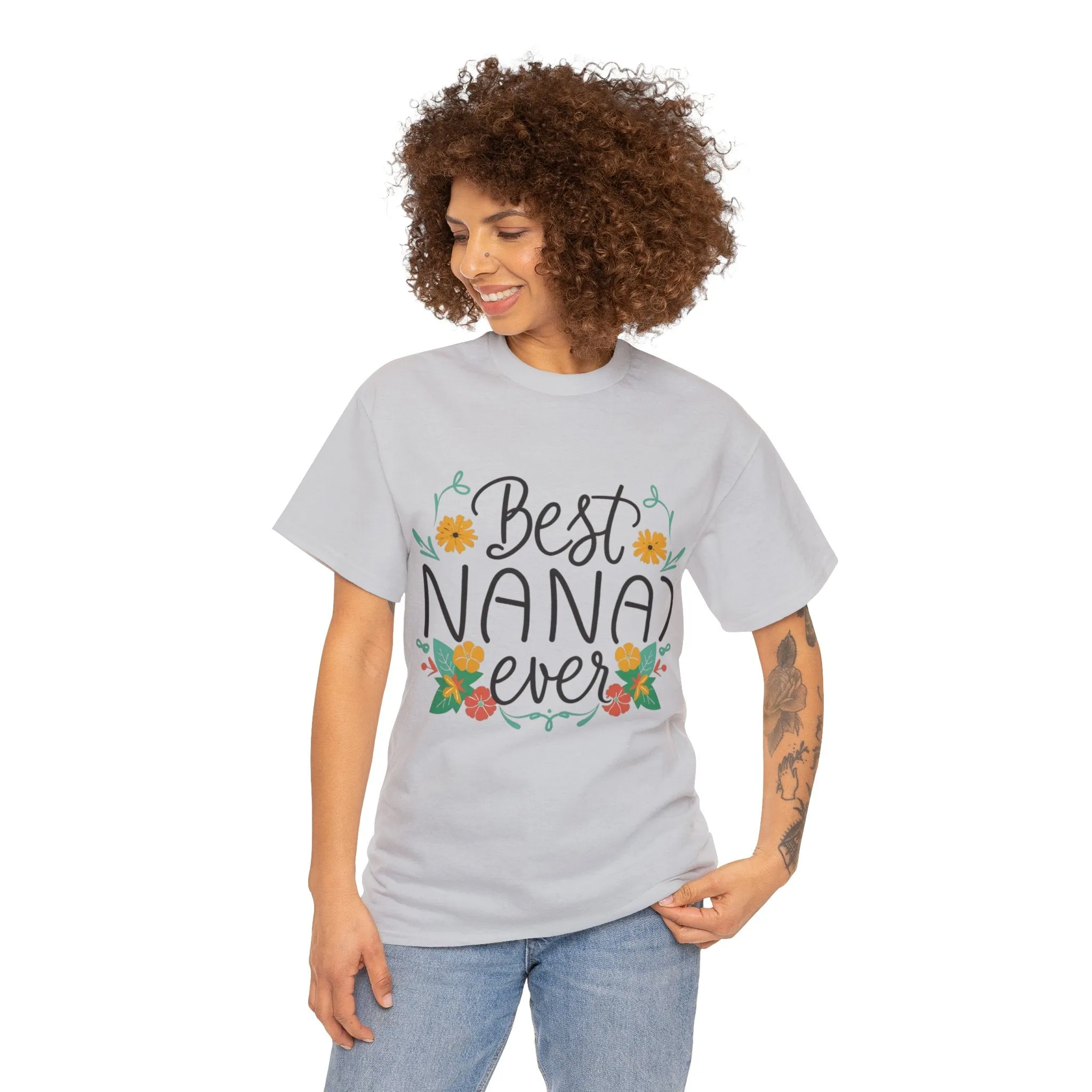 Best Nana Ever Unisex Heavy Cotton Tee, Floral Print, Nana'sFloral Embrace