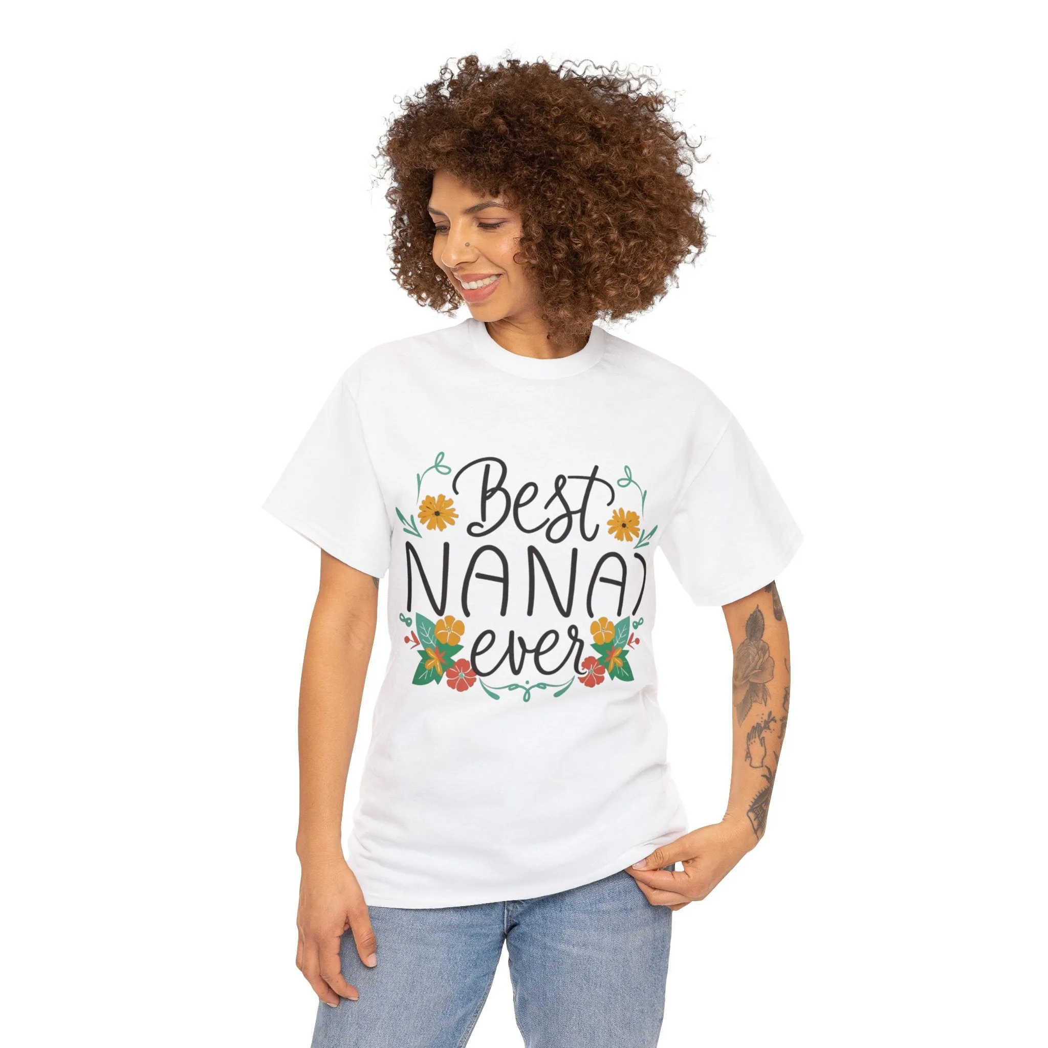 Best Nana Ever Unisex Heavy Cotton Tee, Floral Print, Nana'sFloral Embrace