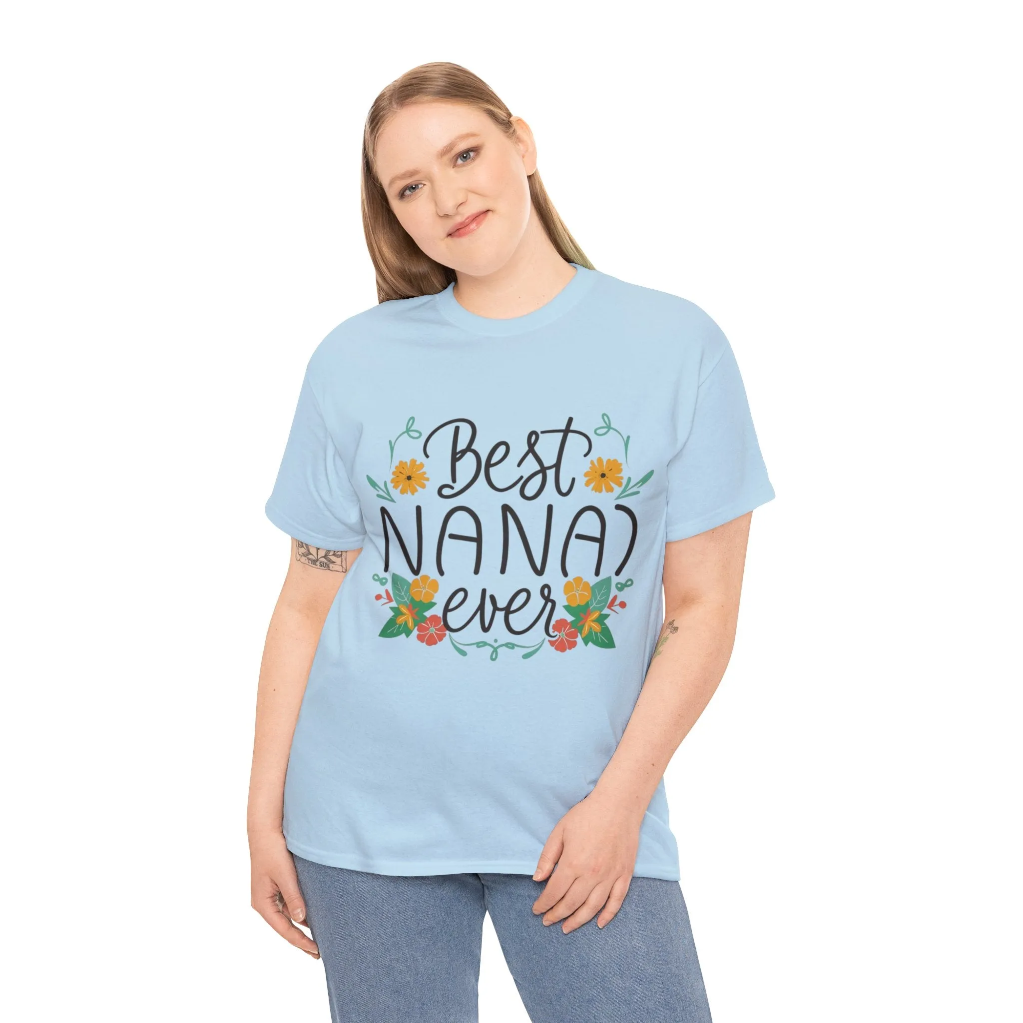 Best Nana Ever Unisex Heavy Cotton Tee, Floral Print, Nana'sFloral Embrace