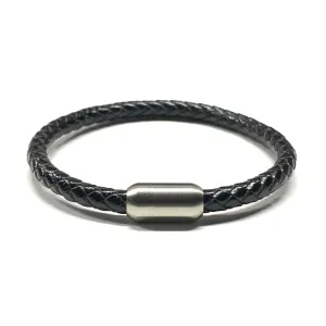 Black Leather Men’s Bracelet Gunmetal Bullet Magnetic Clasp