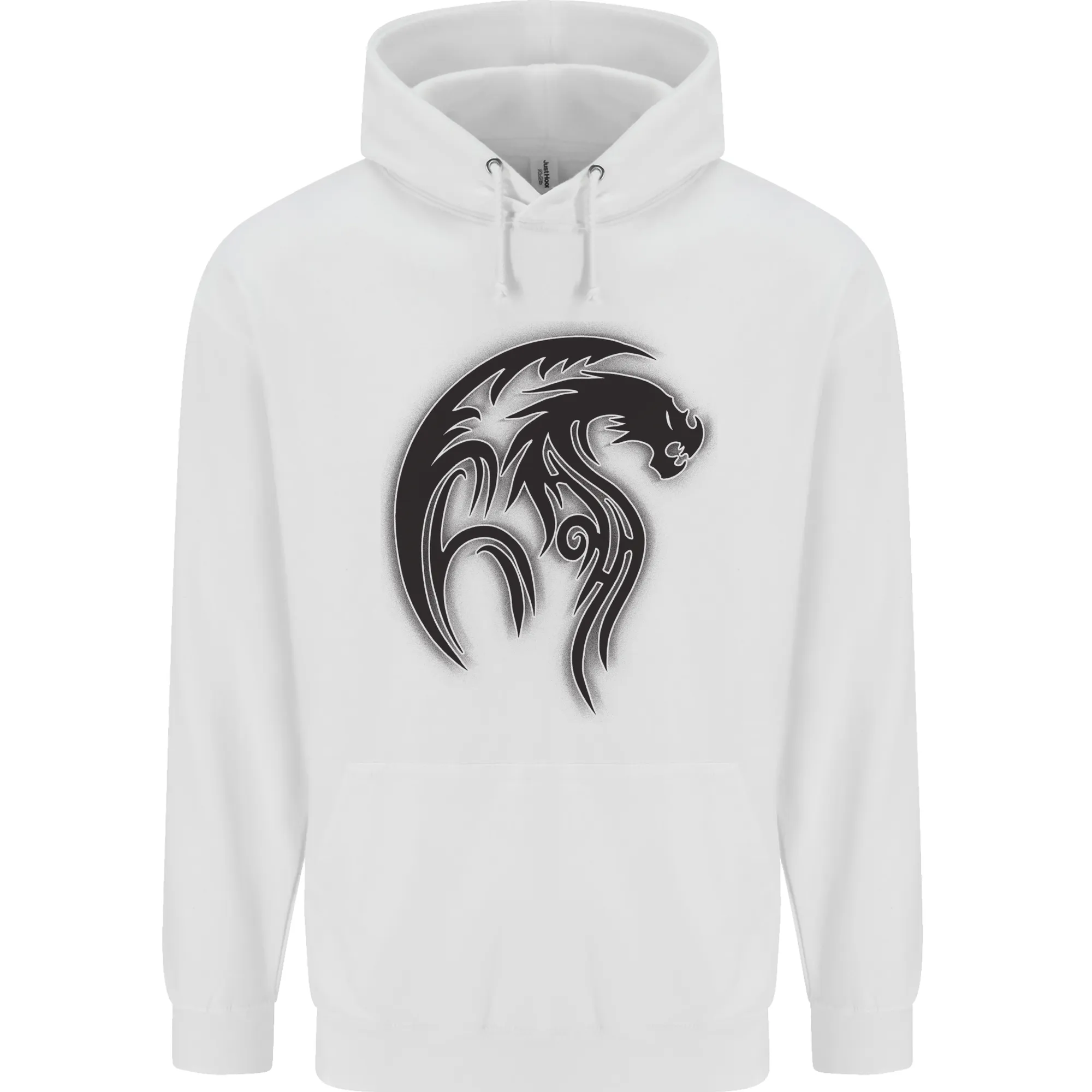 Black Tribal Tattoo Style Dragon Mens 80% Cotton Hoodie