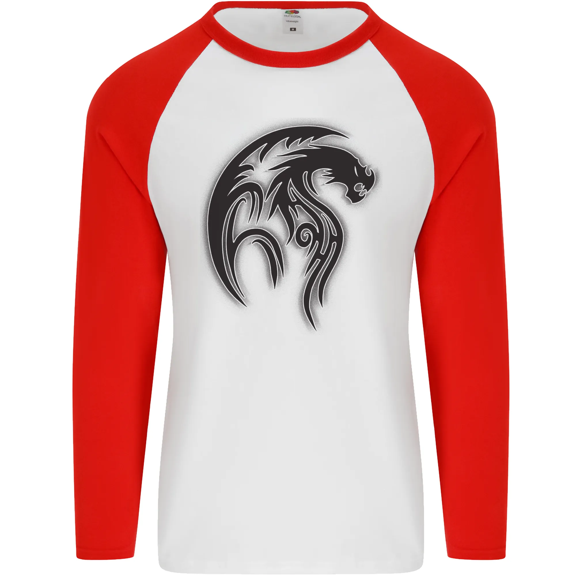 Black Tribal Tattoo Style Dragon Mens L/S Baseball T-Shirt