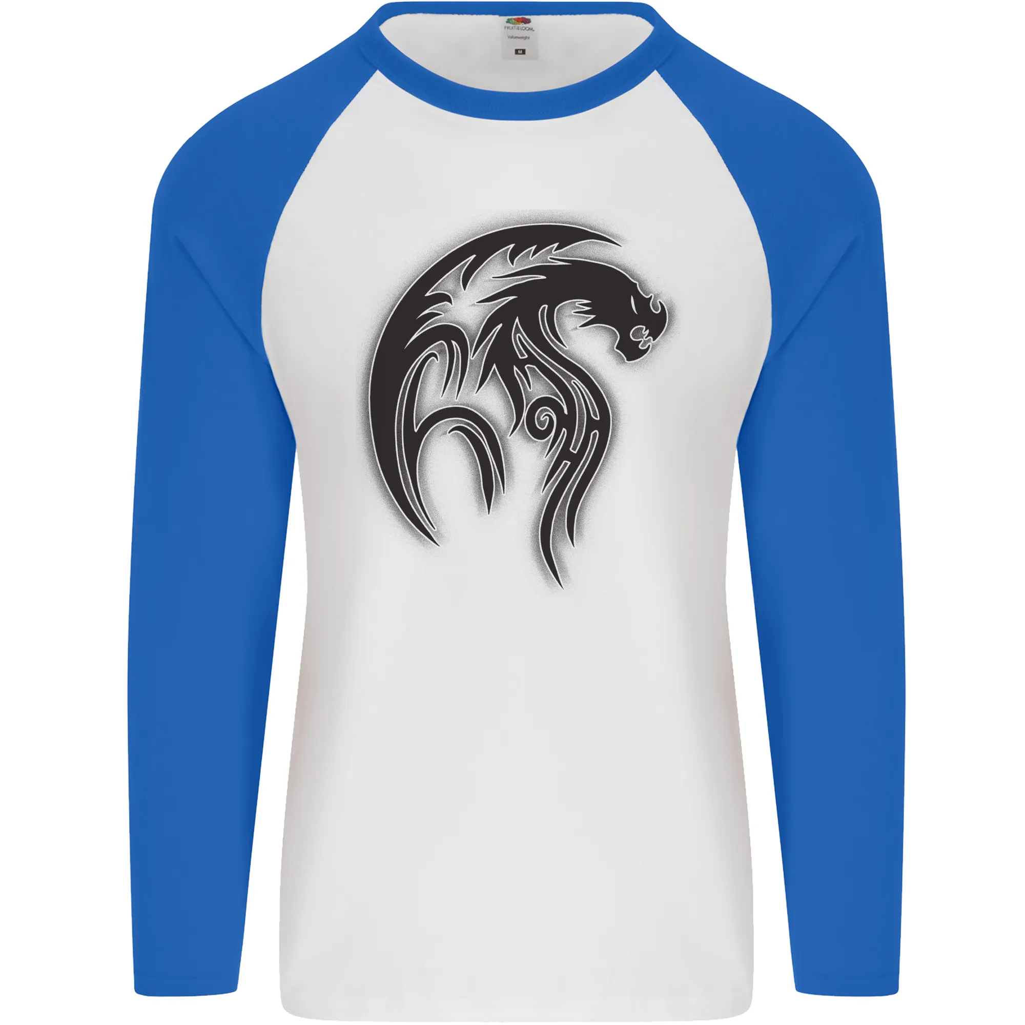 Black Tribal Tattoo Style Dragon Mens L/S Baseball T-Shirt