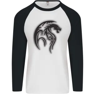 Black Tribal Tattoo Style Dragon Mens L/S Baseball T-Shirt
