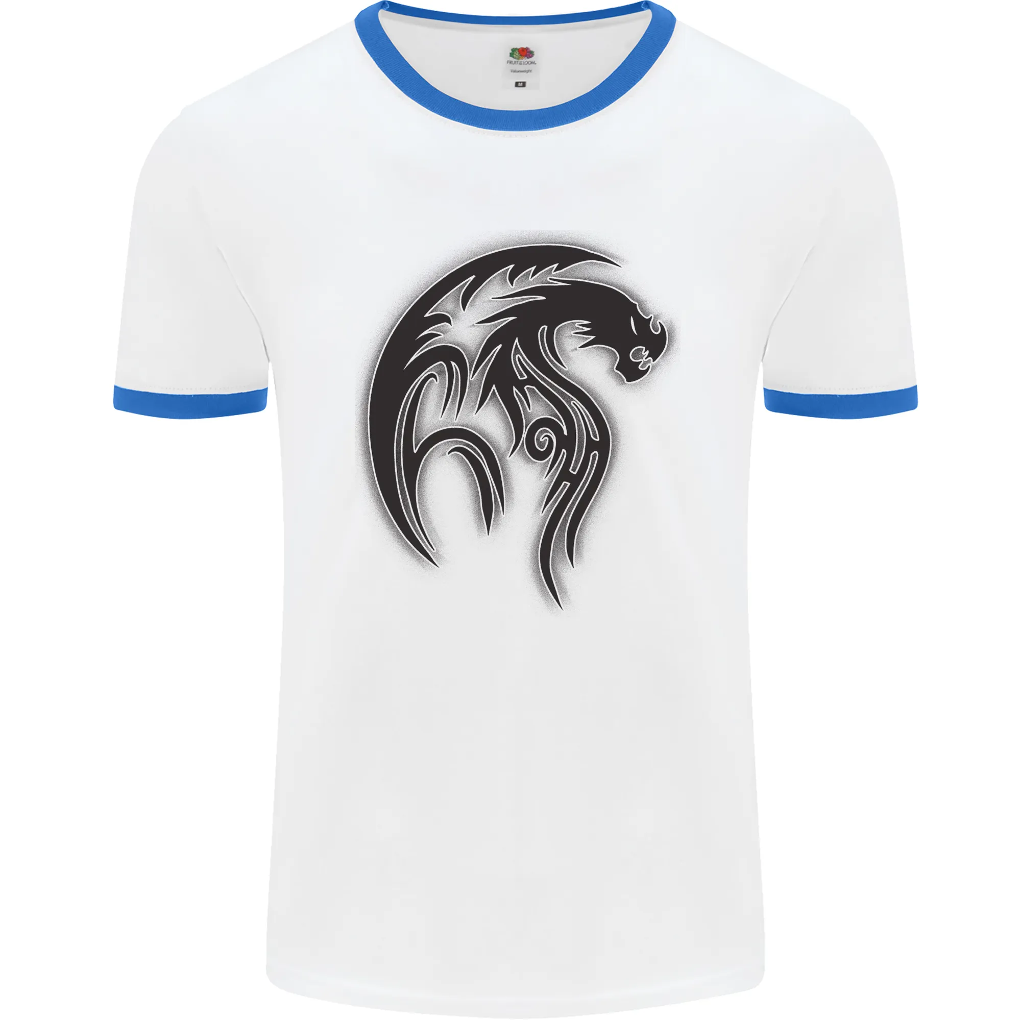 Black Tribal Tattoo Style Dragon Mens Ringer T-Shirt