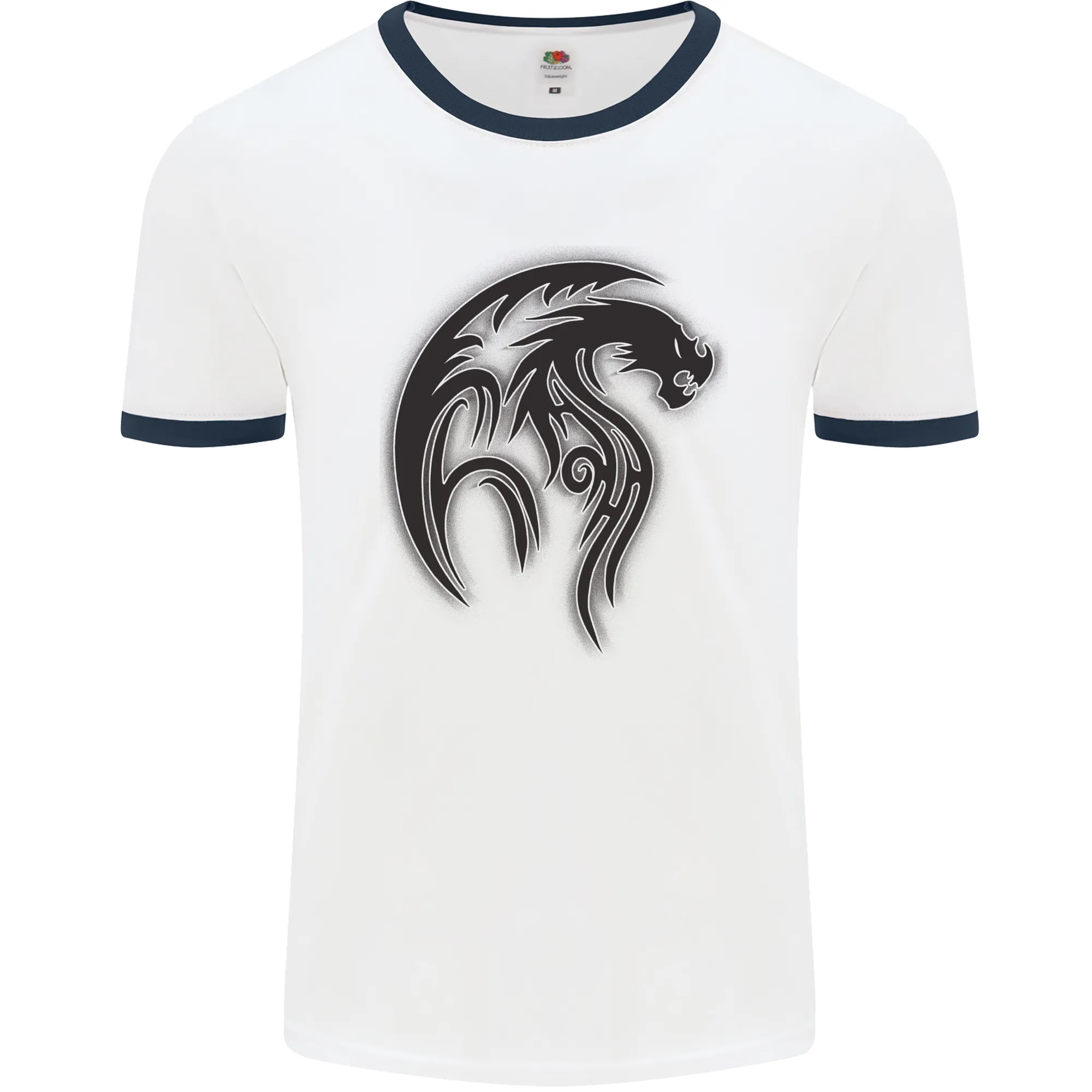 Black Tribal Tattoo Style Dragon Mens Ringer T-Shirt