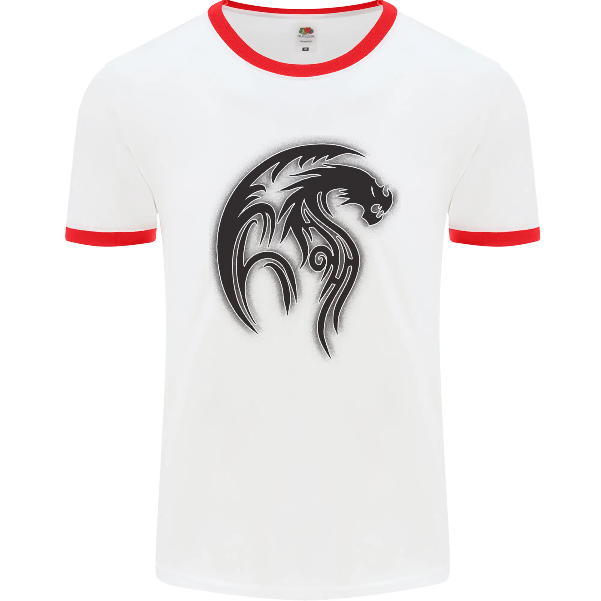 Black Tribal Tattoo Style Dragon Mens Ringer T-Shirt